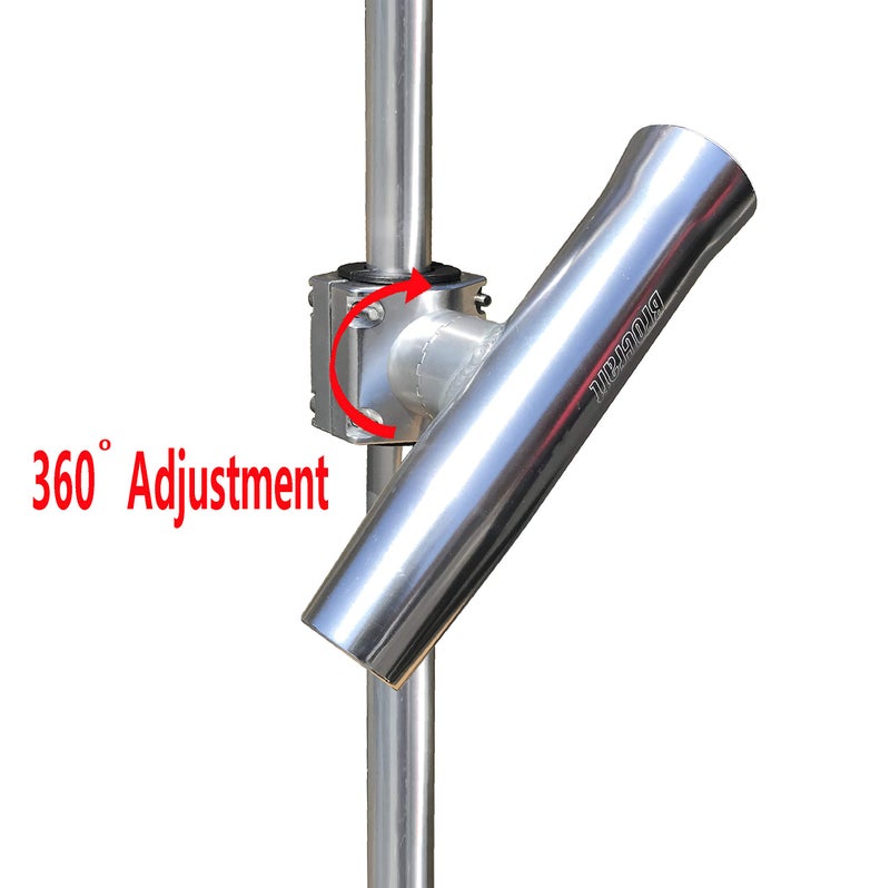 Brocraft Boat T-TOP Rod Holder/Clamp-On Rod Holder - Silver Aluminum - Degree Adjustable - Fits 1" to 2" O.D. Pipe - Image 2